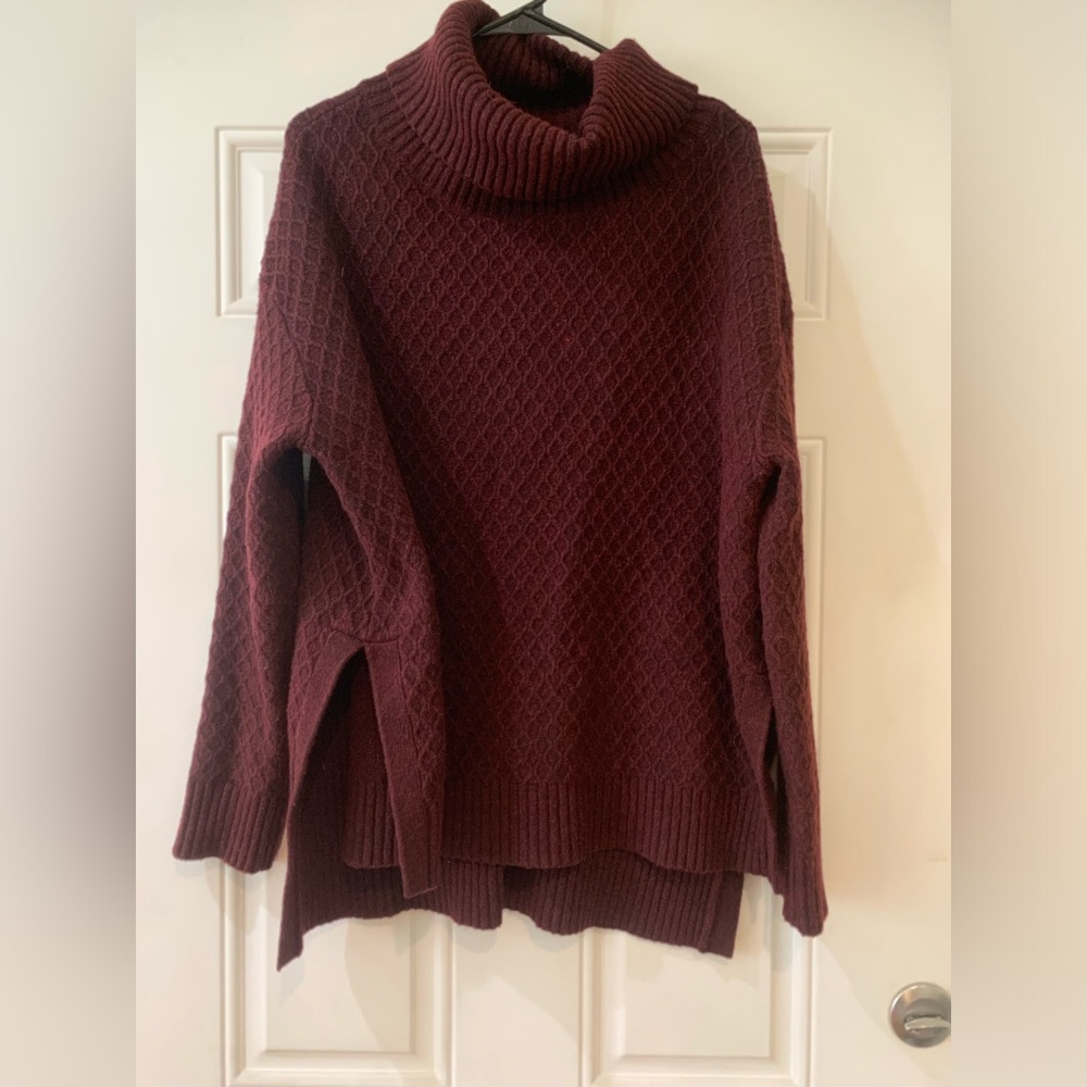 Adam Lippes Wine Cowl-Neck Textured Knit Sweater